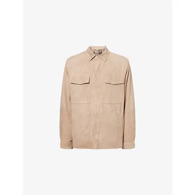 Corneliani Mens Natural / Beige 035 Flap-pocket Boxy-fit Suede Jacket In Brown