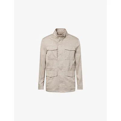Corneliani Mens Natural / Beige 036 High-neck Long-sleeve Linen And Wool-blend Field Jacket In Neutral