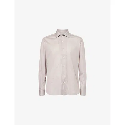 Corneliani Mens Natural / Beige 036 Long-sleeve Regular-fit Cotton Shirt In Brown