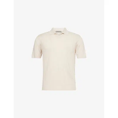 Corneliani Mens Natural / Beige 036 Open-collar Textured Linen Polo Shirt