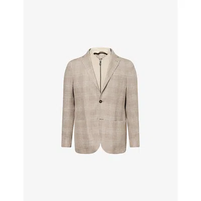 Corneliani Mens  Check Hopsack Wool And Linen Sports Blazer In Natural / Beige