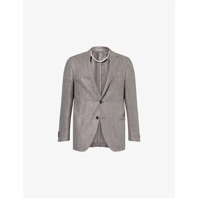 Corneliani Mens Natural / Beige Herringbone Notch-lapel Linen-and-wool Jacket In Gray