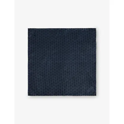 Corneliani Mens Navy Blue Branded Monogram Silk Pocket Square