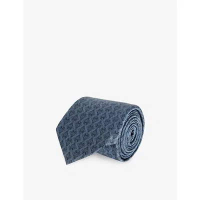 Corneliani Mens Navy Blue Branded Monogram Silk Tie