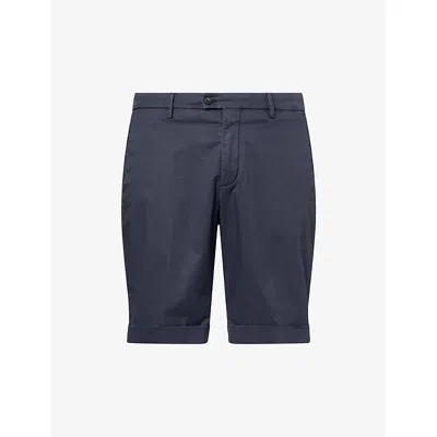 Corneliani Mens Navy Blue Chino Knee-length Cotton Blend Shorts In Gray