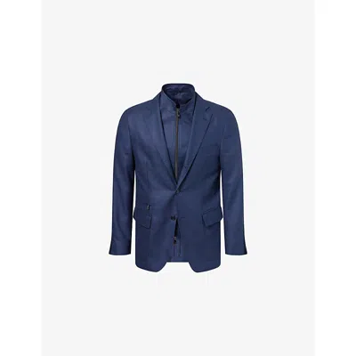 Corneliani Mens  Elbow-patch Notch-lapel Silk-and-wool Jacket In Blue