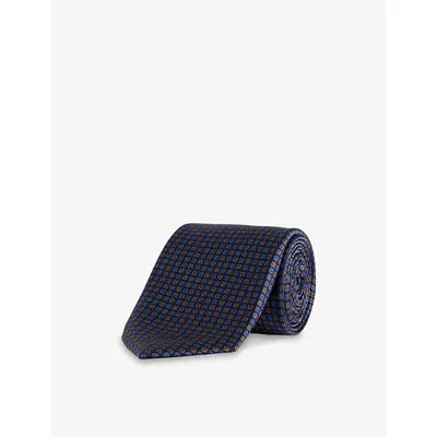 Corneliani Mens Geometric-weave Silk Tie Navy Blue