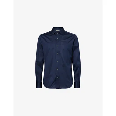 Corneliani Mens Long-sleeve Regular-fit Cotton Shirt Navy Blue