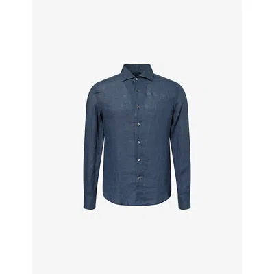 Corneliani Mens Navy Blue Long-sleeve Linen Shirt