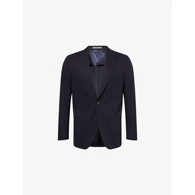 Corneliani Mens Navy Blue Notched-lapel Long-sleeve Cotton-cashmere Blend Jacket