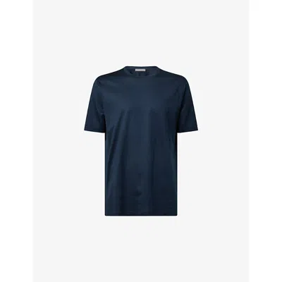 Corneliani Mens  Regular-fit Short-sleeve Cotton T-shirt In Blue