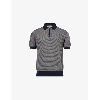 Corneliani Mens Navy Blue Textured Short-sleeves Cotton-knit Polo Shirt In Gray