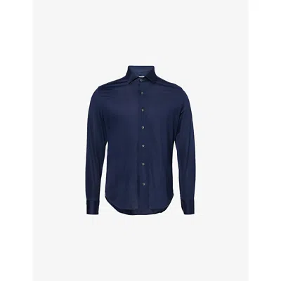 Corneliani Mens Navy Regular-fit Classic-collar Cotton-jersey Shirt In Blue