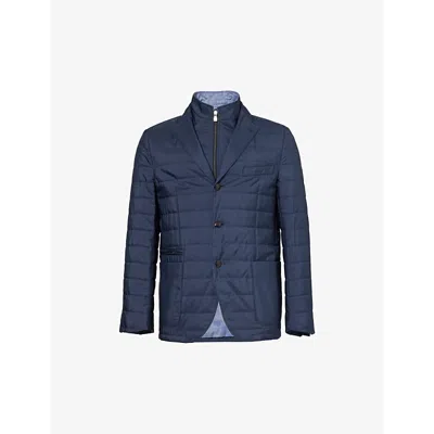 Corneliani Mens Navy Single-breasted Quilted Woven Blazer