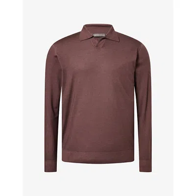 Corneliani Mens Open-collar Virgin-wool Polo Jumper Plum In Brown