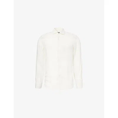 Corneliani Mens Regular-fit Logo-embroidered Linen Shirt Optical White