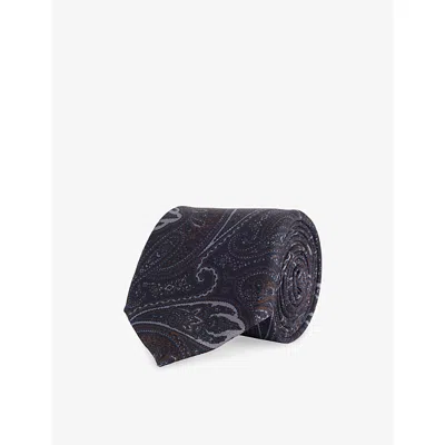 Corneliani Mens Paisley Print Silk  Tie Navy
