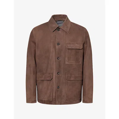 Corneliani Mens Patch-pocket Padded Suede Jacket Brown