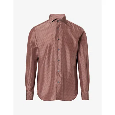 Corneliani Mens Printed Long-sleeve Silk Shirt Red