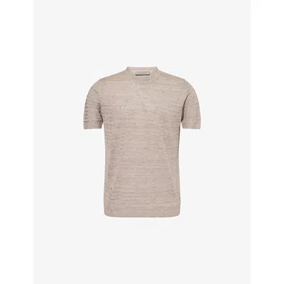 Corneliani Mens Natural / Beige 036 Short-sleeve Crewneck Linen And Silk-blend T-shirt In Brown