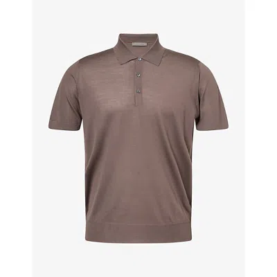 Corneliani Mens Short-sleeve Virgin-wool Polo Shirt Taupe In Brown
