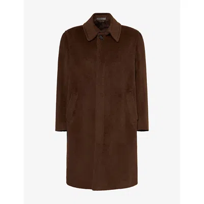Corneliani Mens Single-breasted Wool Coat Brown In Burgundy