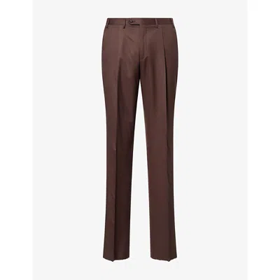 Corneliani Mens Super 180 Pleated Straight-leg Wool Trousers Brown