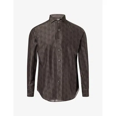 Corneliani Mens Wave Printed Long-sleeve Silk Shirt Brown Multi