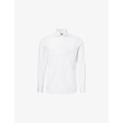 Corneliani Mens White Print 080 Pinstripe Cotton Poplin Shirt