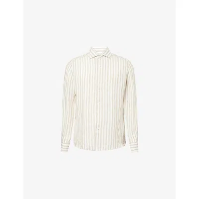Corneliani Mens White Print 082 Camp Short-sleeve Linen Shirt In Neutral