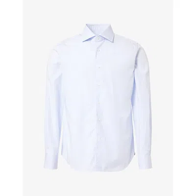 Corneliani Mens Window Pane Check Cotton Shirt White Blue