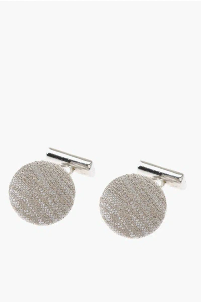 Corneliani Metal Cufflinks Lined With Embroidered Silk