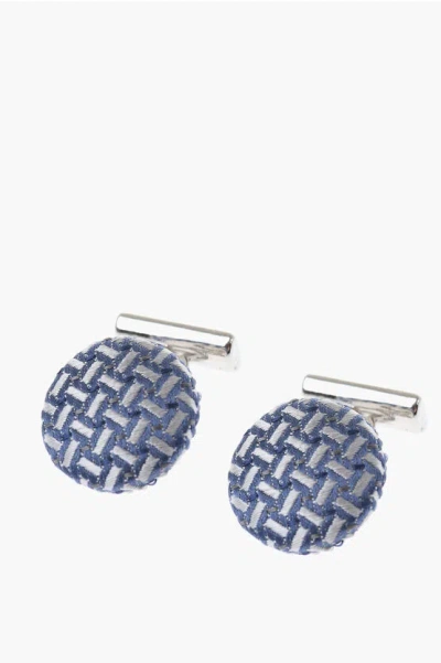 Corneliani Metal Cufflinks Lined With Embroidered Silk