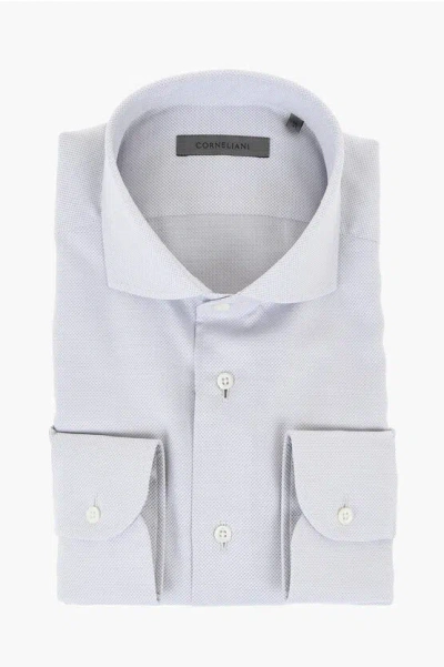 Corneliani Micro Checked Cotton Shirt With Spread Collar In Blue