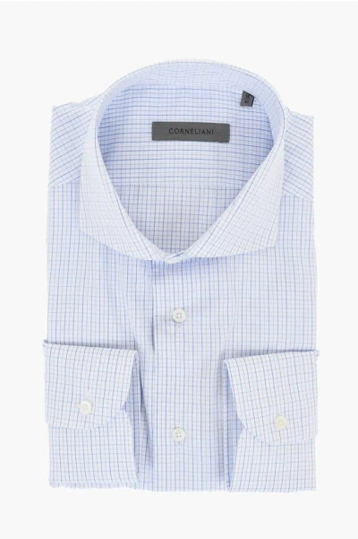 Corneliani Micro Checked Lightweight Cotton Shirt In Blue