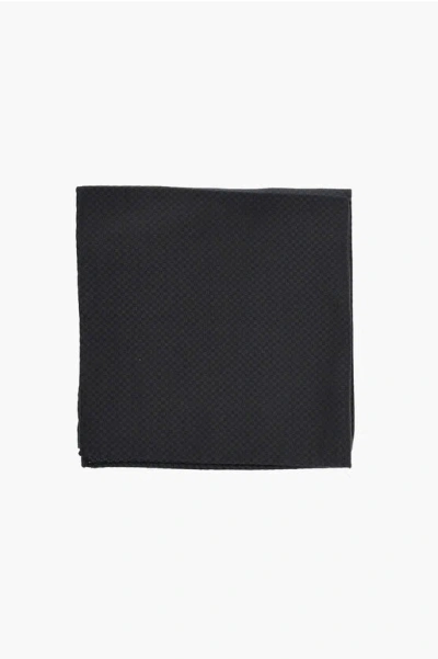 Corneliani Micro Checked Pocket Square With Lurex Details In Black