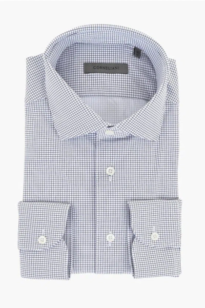 Corneliani Micro Checked Stretch Fabric Shirt In Blue
