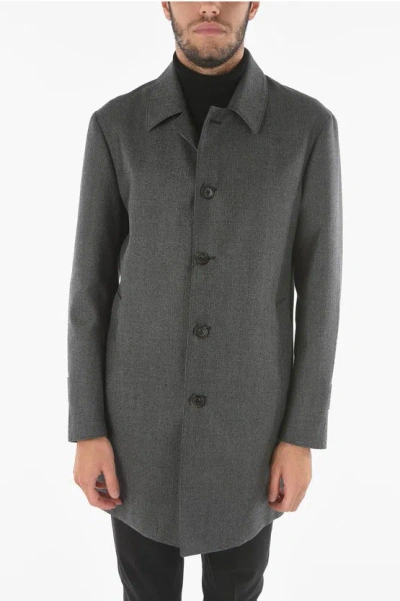 Corneliani Micro Houndstooth Virgin Wool Coat In Gray