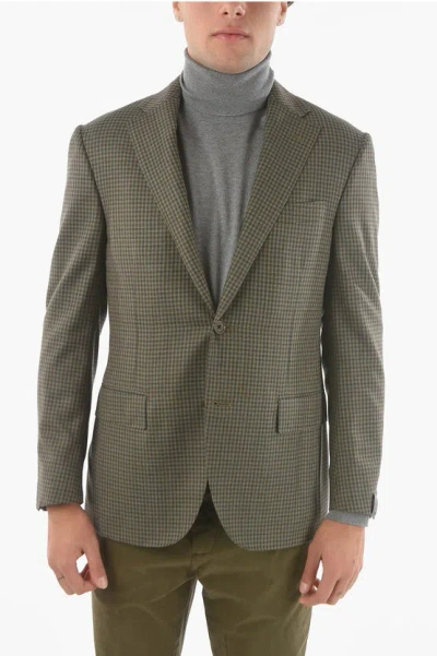Corneliani Mini Checkered Leader Soft 2-button Blazer With Notch Lapel In Green