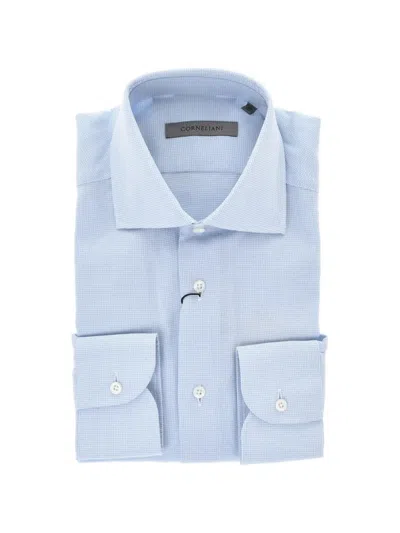 Corneliani Mini-check French-collar Shirt In Blue