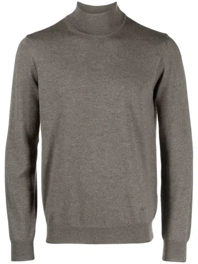 Corneliani Mock-neck Virgin Wool Jumper In Brown