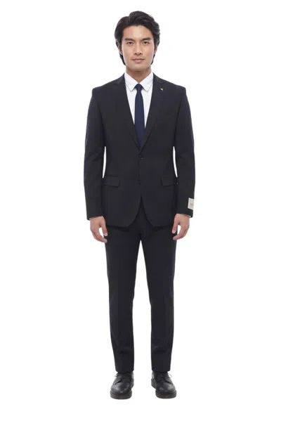 Corneliani Navy Blue Notched Lapel Suit In Black