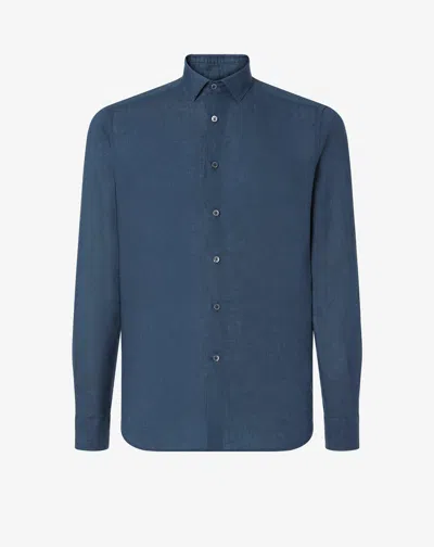 Corneliani Navy Blue Pure Linen Shirt