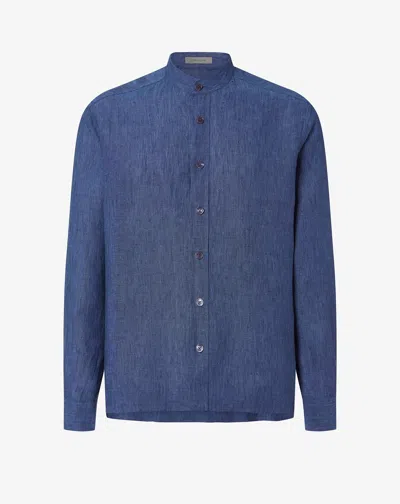Corneliani Navy Blue Pure Linen Shirt