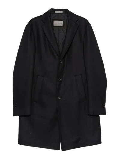 CORNELIANI NAVY BLUE SINGLE-BREASTED COAT