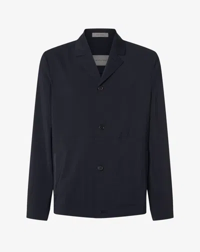 Corneliani Navy Blue Stretch 120's Wool Overshirt In Black