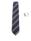 Corneliani Navy Blue Striped Tie In Blue