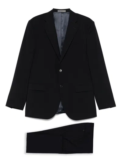 Corneliani Navy Blue Virgin Wool Single Breasted Suit In Black