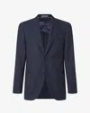 Corneliani Navy Blue Wool, Silk And Linen Jacket With Herringbone Pattern In Blue
