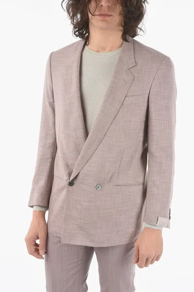 Corneliani No Vent Notch Lapel Vogue Double-breasted Blazer In Purple